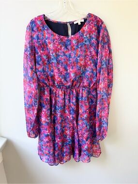 Skies Are Blue pink purple floral long sleeved mini dress Archer